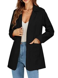 lyaner women's casual long sleeve work office suit cardigan blazer jackets with pockets black small