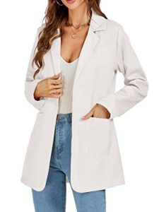 lyaner women's casual long sleeve work office suit cardigan blazer jackets with pockets white x-large