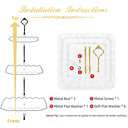 DAFURIET Dessert Cupcake Stand, 3 Tier Cup Cake Holder Tower for Tea Party/Birthday/Weeding, Plastic Tiered Serving Tray with Metal Rod (White)