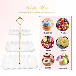 DAFURIET Dessert Cupcake Stand, 3 Tier Cup Cake Holder Tower for Tea Party/Birthday/Weeding, Plastic Tiered Serving Tray with Metal Rod (White)