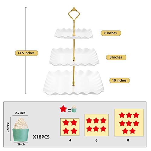 DAFURIET Dessert Cupcake Stand, 3 Tier Cup Cake Holder Tower for Tea Party/Birthday/Weeding, Plastic Tiered Serving Tray with Metal Rod (White)