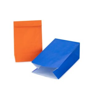 AWELL Small Party Favor Paper Bag Wrapped Treat Goody Snack Bags 9.3x5x3 inch for Graduation Birthday Recycled Bag,Orange and Royal Blue,20 Counts