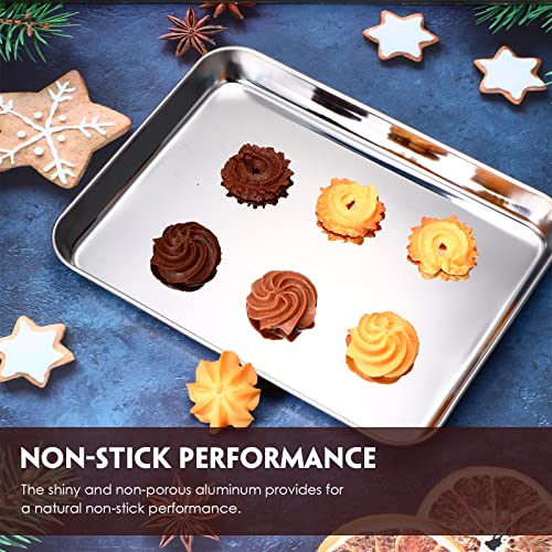 12 Pieces Baking Sheet Pan Cookie Sheet Set for Oven Stainless Steel Small Baking Pan 10 x 8 x 1 Inch Cake Toaster Roasting Metal Rectangle Trays, Oven and Dishwasher Safe