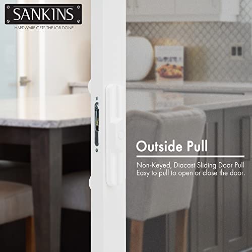 SANKINS Sliding Patio Door Handle Pull Set with Mortise Lock, Full Replacement White Diecast Non-Keyed Gate Handle Set for Sliding Glass Door, Fits 3-15/16” Hole Spacing