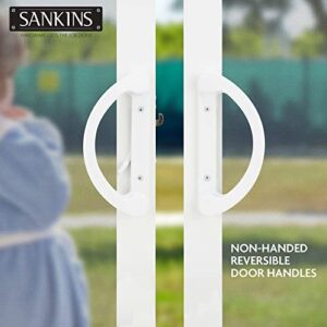 SANKINS Sliding Patio Door Handle Pull Set with Mortise Lock, Full Replacement White Diecast Non-Keyed Gate Handle Set for Sliding Glass Door, Fits 3-15/16” Hole Spacing