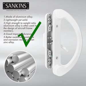 SANKINS Sliding Patio Door Handle Pull Set with Mortise Lock, Full Replacement White Diecast Non-Keyed Gate Handle Set for Sliding Glass Door, Fits 3-15/16” Hole Spacing