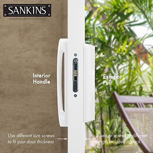 SANKINS Sliding Patio Door Handle Pull Set with Mortise Lock, Full Replacement White Diecast Non-Keyed Gate Handle Set for Sliding Glass Door, Fits 3-15/16” Hole Spacing