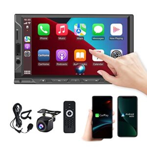 double din car stereo with carplay android auto 7 inch hd touchscreen bluetooth double din car radio with backup camera, am/fm car radio receiver, usb/sd port, a/v input, mirror link