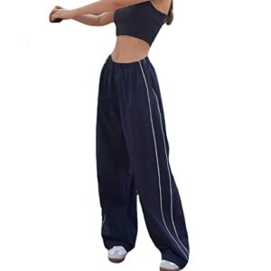 XPONNI Track Pants Women Baggy Pants Y2k Pants Womens Fall Fashion 2022 Fall Pants for Women 2022 (Navy,S,Small)