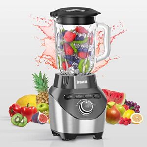 JUSANTE Professional Blender with 1200 Watts and 64 oz Glass Jar Kitchen Countertop Blender for Shakes and Smoothies with High Speed Total Crushing Smoothie Blender Black for Smoothies Frozen Drinks