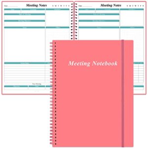 meeting notebook for work with action items - a4 spiral project planner notebook for note taking, office/ business meeting notes agenda organizer for men & women, 80sheets / 160 pages, 8.5" x 11", pink
