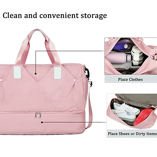 Ancorfy Sports Gym Bag with Shoes Compartment Travel Duffel Bag with Dry Wet Separated Pocket Overnight Bag Weekender Bag Training Handbag Yoga Bag for Men and Women - Pink