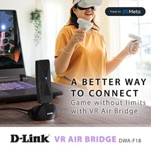 D-Link VR Air Bridge for Meta Quest 2/3/Pro - Dedicated WiFi 6 Connection Between Quest VR Headset and Gaming PC - Wire-Free/LAG-Free PCVR Gameplay - Official Made for Meta Accessory (DWA-F18)