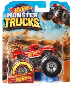 monster trucks racing (red) with connect and crash car 3/50, 1:64 scale diecast truck