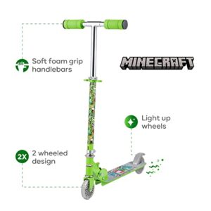 Minecraft 2 Wheel Kick Scooter for Kids - Easy & Portable Fold-N-Carry Design, Ultra-Lightweight, Comfortable & Safe, Durable & Easy to Ride, Minecraft Green