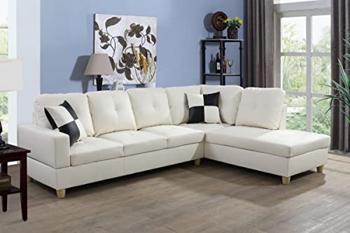 Beverly Fine Funiture Tinata Right Facing Faux Leather Sectional Sofa, Cream White