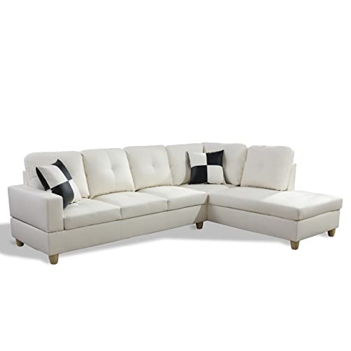 Beverly Fine Funiture Tinata Right Facing Faux Leather Sectional Sofa, Cream White