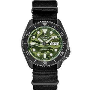 SEIKO SRPJ37 Watch for Men - 5 Sports - Automatic with Manual Winding Movement, Black Stainless Steel Case, Black Rotating Bezel, Black Nylon Strap, and 100m Water Resistant