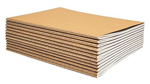 Kraft Notebooks with Lined Paper, Bulk Pack 8.3 in x 5.5 in, A5 Size, 60 Lined Ivory Pages, 80 gsm, by Better Office Products, Soft Cover Composition Notebooks, Stitched Spines, Kraft Travel Journals (12 Pack)