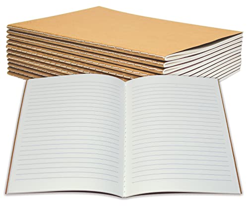 Kraft Notebooks with Lined Paper, Bulk Pack 8.3 in x 5.5 in, A5 Size, 60 Lined Ivory Pages, 80 gsm, by Better Office Products, Soft Cover Composition Notebooks, Stitched Spines, Kraft Travel Journals (12 Pack)