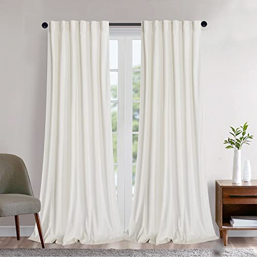 Ivory Velvet Curtains Elegant Window Drapes for Living Room 84 Inch Long Light Dimming Room Back Tab/Rod Pocket Panels Privacy Bedroom Sliding Door Backdrops Décor, Set of 2 (Ivory)