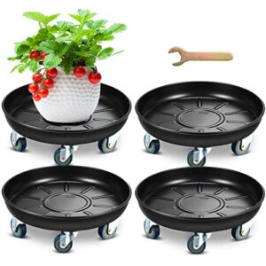 4 pieces black round flower pot mover rolling plant pallet dolly caddy with 20 wheels mover 16 inch heavy duty plant stand metal plant stand black plant stand for indoor outdoor garden