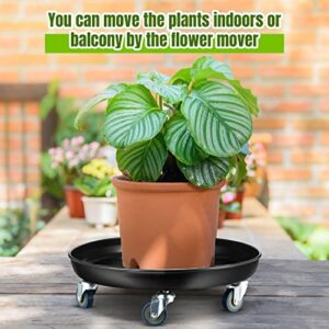 4 Pieces Black Round Flower Pot Mover Rolling Plant Pallet Dolly Caddy with 20 Wheels Mover 16 Inch Heavy Duty Plant Stand Metal Plant Stand Black Plant Stand for Indoor Outdoor Garden