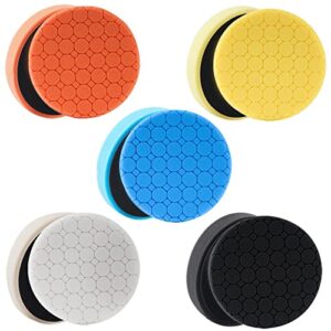 5pcs buffing polishing pads 6.5 inch face for 6 inch backing plate compound buffing sponge pads car cutting polishing pad kit for buffer polisher, polishing and waxing