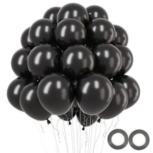 RUBFAC Black Balloons Latex Balloons 100pcs 12 Inch Helium Balloons for Birthday Graduation Baby Shower Wedding Holiday Party Decoration, Black Ribbon