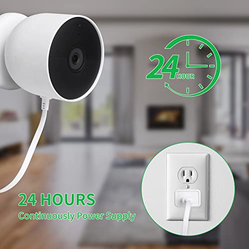 2Pack 13Ft/4m Power Cable and Adapter Compatible with Google Nest Cam Outdoor or Indoor, Battery, Flat Weatherproof Outdoor Cable Continuously Charging Your Nest Cam (Battery) - White