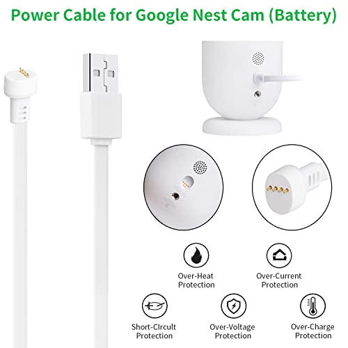 2Pack 13Ft/4m Power Cable and Adapter Compatible with Google Nest Cam Outdoor or Indoor, Battery, Flat Weatherproof Outdoor Cable Continuously Charging Your Nest Cam (Battery) - White