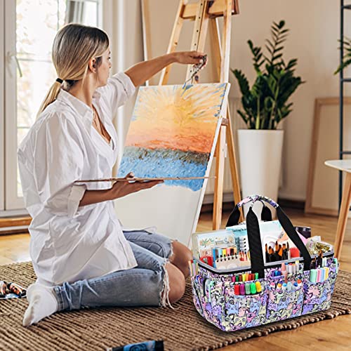 Multi-Functional Tote Bag Craft Bag Desktop File Folder Carrying Bag with Pockets for Art,Craft,Sewing,School, Travel, Daily Use,Office Cat