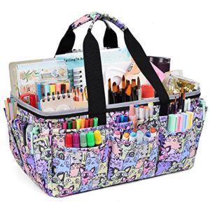 multi-functional tote bag craft bag desktop file folder carrying bag with pockets for art,craft,sewing,school, travel, daily use,office cat