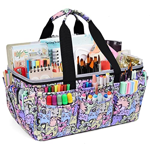 Multi-Functional Tote Bag Craft Bag Desktop File Folder Carrying Bag with Pockets for Art,Craft,Sewing,School, Travel, Daily Use,Office Cat