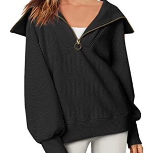 ANRABESS Womens Oversized Half Zip Pullover Sweatshirts Long Sleeve Lapel 1/4 Quarter Zip Up Hoodie Sweater 2023 Trendy Teen Girls Fall Y2k Clothes 808heise-M Black