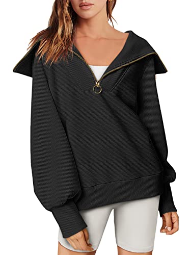 ANRABESS Womens Oversized Half Zip Pullover Sweatshirts Long Sleeve Lapel 1/4 Quarter Zip Up Hoodie Sweater 2023 Trendy Teen Girls Fall Y2k Clothes 808heise-M Black