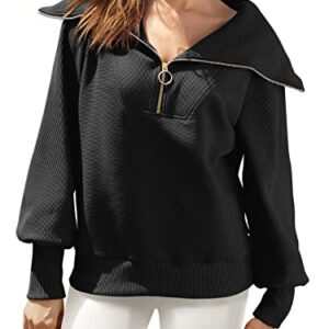 ANRABESS Womens Oversized Half Zip Pullover Sweatshirts Long Sleeve Lapel 1/4 Quarter Zip Up Hoodie Sweater 2023 Trendy Teen Girls Fall Y2k Clothes 808heise-M Black