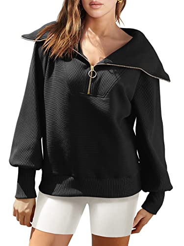 ANRABESS Womens Oversized Half Zip Pullover Sweatshirts Long Sleeve Lapel 1/4 Quarter Zip Up Hoodie Sweater 2023 Trendy Teen Girls Fall Y2k Clothes 808heise-M Black