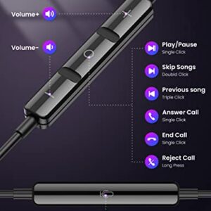 3.5mm Headphone for Moto G 5G Stylus,Wired Earbuds Magnetic HiFi Stereo with Microphone Volume Control Noise Cancelling Aux Earphone Airplane Headset for Samsung Galaxy A23 A14 A12 MP3 MP4 Purple