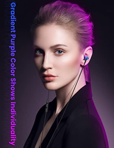 3.5mm Headphone for Moto G 5G Stylus,Wired Earbuds Magnetic HiFi Stereo with Microphone Volume Control Noise Cancelling Aux Earphone Airplane Headset for Samsung Galaxy A23 A14 A12 MP3 MP4 Purple