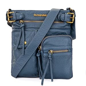 montana west crossbody bag for women multi pocket shoulder bags medium travel purses ultra soft washed leather,b2b-mwc-046bl