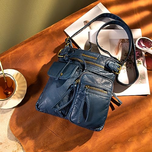 Montana West Crossbody Bag for Women Multi Pocket Shoulder Bags Medium Travel Purses Ultra Soft Washed Leather,B2B-MWC-046BL