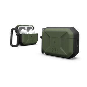 uag designed for airpods pro (2nd gen 2022) civilian olive drab, premium rugged slim water resistant full protective case cover with detachable keychain carabiner by urban armor gear