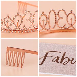 DASIGJID 30th Birthday Crown & Sash for Women, Rose Gold Birthday Sash and Tiara for Women Girls, Princess Queen Crowns Headbands for Hair Accessories Decor, Happy Birthday Party Decorations Gifts