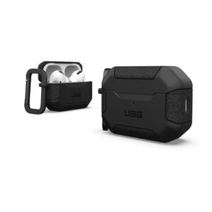 uag designed for airpods pro case (2nd generation 2022) scout black - premium rugged hard shell full protective case cover with detachable keychain carabiner by urban armor gear