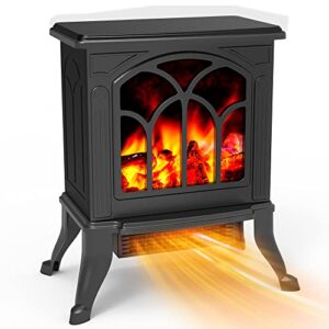 electric fireplace heater, eficentline space heater with 3s fast heating, 1500w 750w, 3d realistic flame, overheat tip-over protection,free standing stove without noise 120v 60hz for indoor use