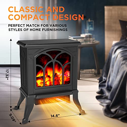Electric Fireplace Heater, Eficentline Space Heater with 3s Fast Heating, 1500W 750W, 3D Realistic Flame, Overheat Tip-Over Protection,Free Standing Stove Without Noise 120V 60Hz for Indoor Use