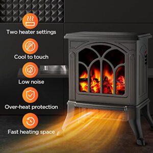 Electric Fireplace Heater, Eficentline Space Heater with 3s Fast Heating, 1500W 750W, 3D Realistic Flame, Overheat Tip-Over Protection,Free Standing Stove Without Noise 120V 60Hz for Indoor Use