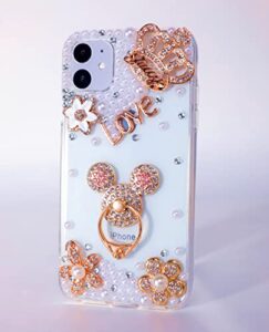 redecarie mickey mouse case for samsung galaxy note 10 plus,bling glitter diamond shiny sparkle crystal rhinestone women girls kids case cover with ring holder kickstand