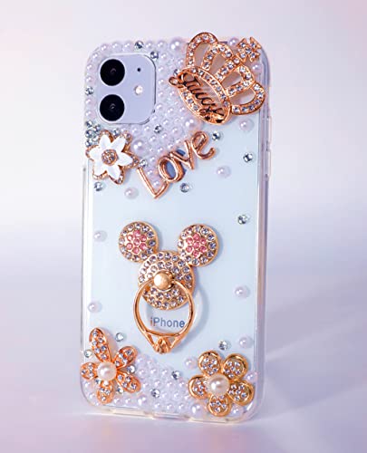 redecarie Mickey Mouse Case for Samsung Galaxy Note 10 Plus,Bling Glitter Diamond Shiny Sparkle Crystal Rhinestone Women Girls Kids Case Cover with Ring Holder Kickstand